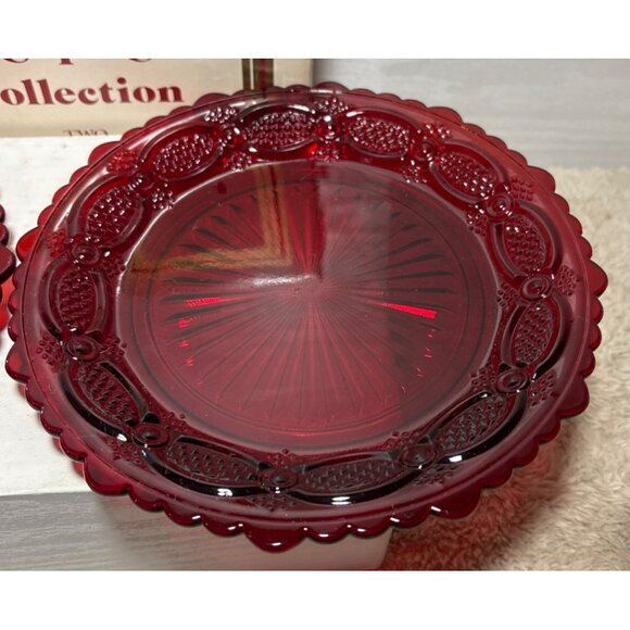 Avon 1876 Cape Cod Collection Ruby Red Dessert Plates Set Of 2 With Original Box - Picture 7 of 8